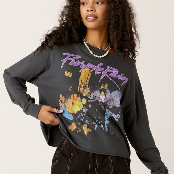 Daydreamer Prince Purple Rain Long Sleeve Crop - Picture 1 of 3